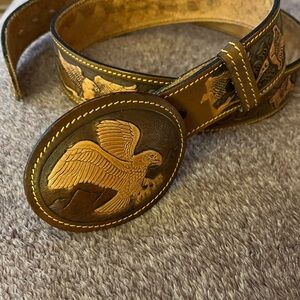 Men's Flying Eagle Leather Belt with Vintage Eagle Buckle Design unisex